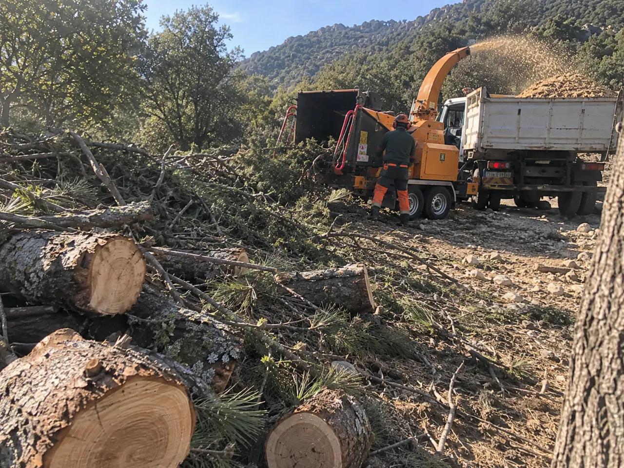 Abattage et broyage de branches par Taille-Arbre-83 dans le Var